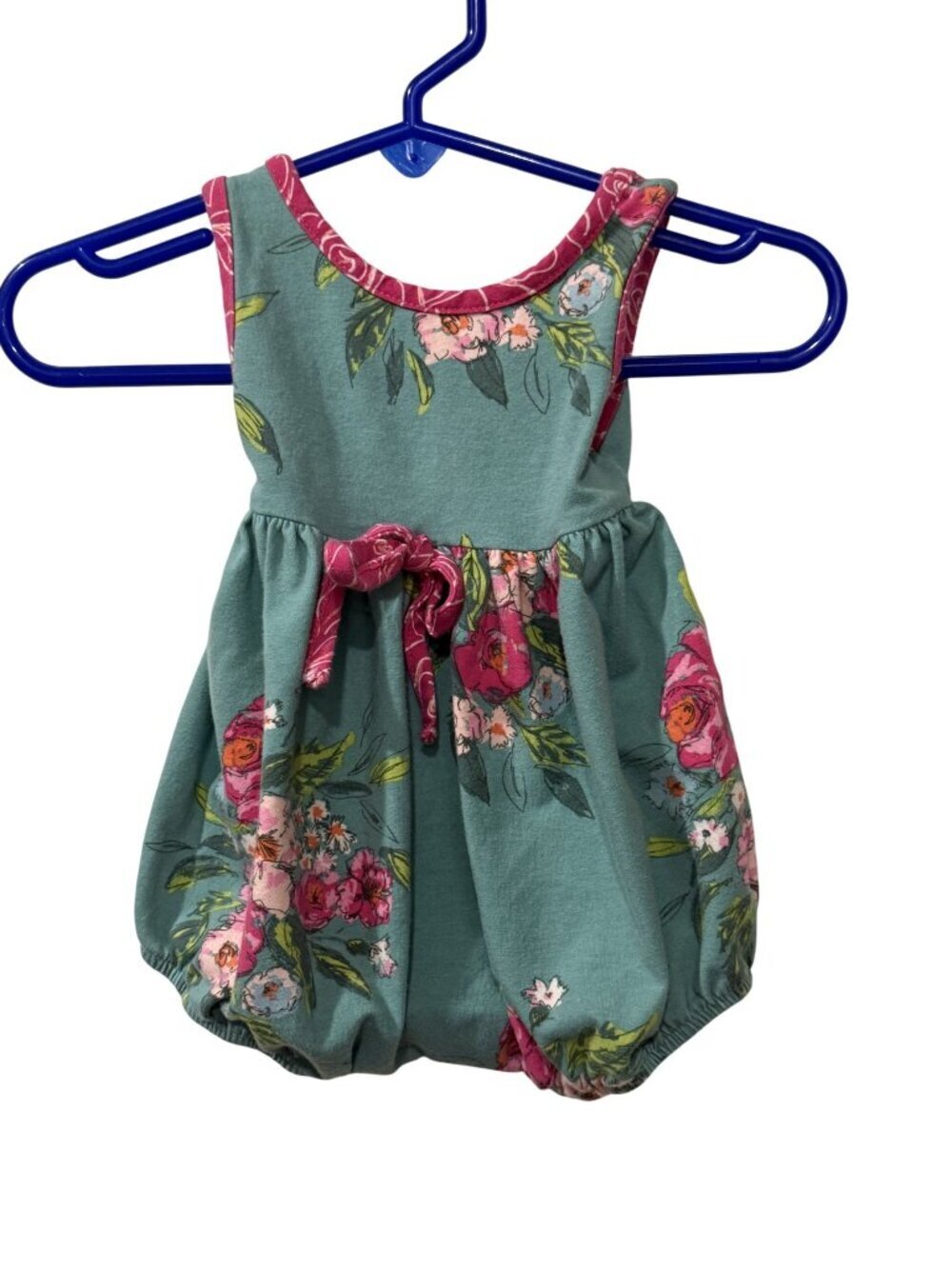 Floral Baby Girl Romper By Ricrac & Ruffles Size 3-6M Green & Pink Sleeveless Co